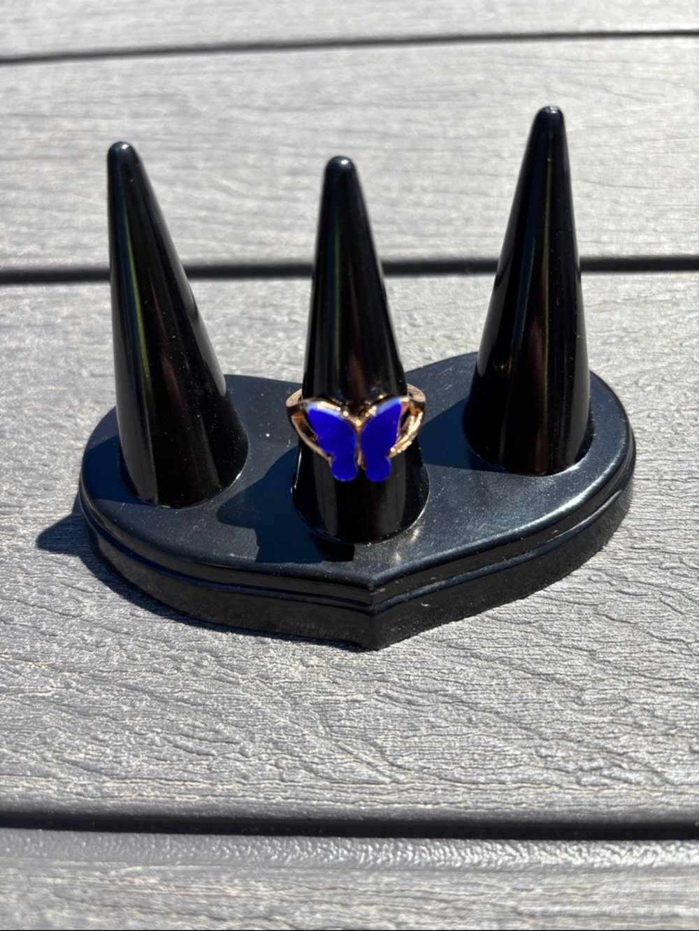 Gold-Tone Butterfly Ring with Blue Enamel Size 7 NWOT